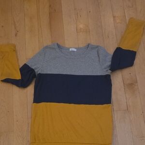 Colorblock Long Sleeve Top - Gray, Navy, and Mustard